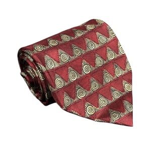 Luxury Italian Silk Tie – Men’s Red Gold Geometric Dress Necktie            O